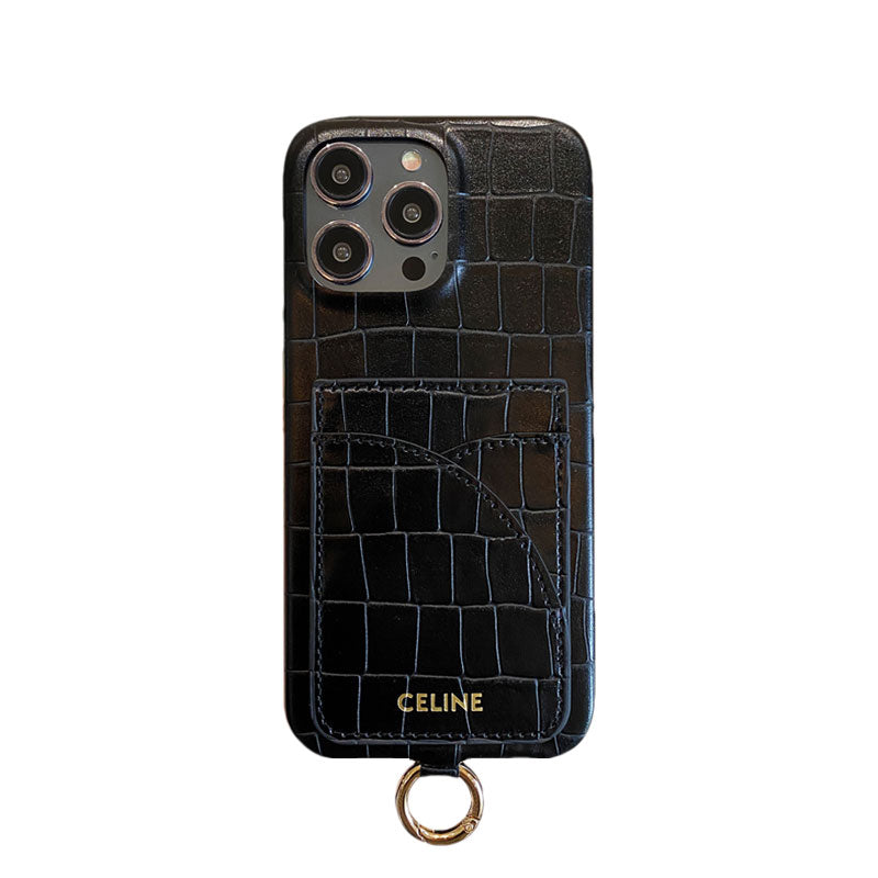 التماسيح طباعة علبة Celine iPhone مع حامل البطاقة وحزام الأخضر -EYP241415