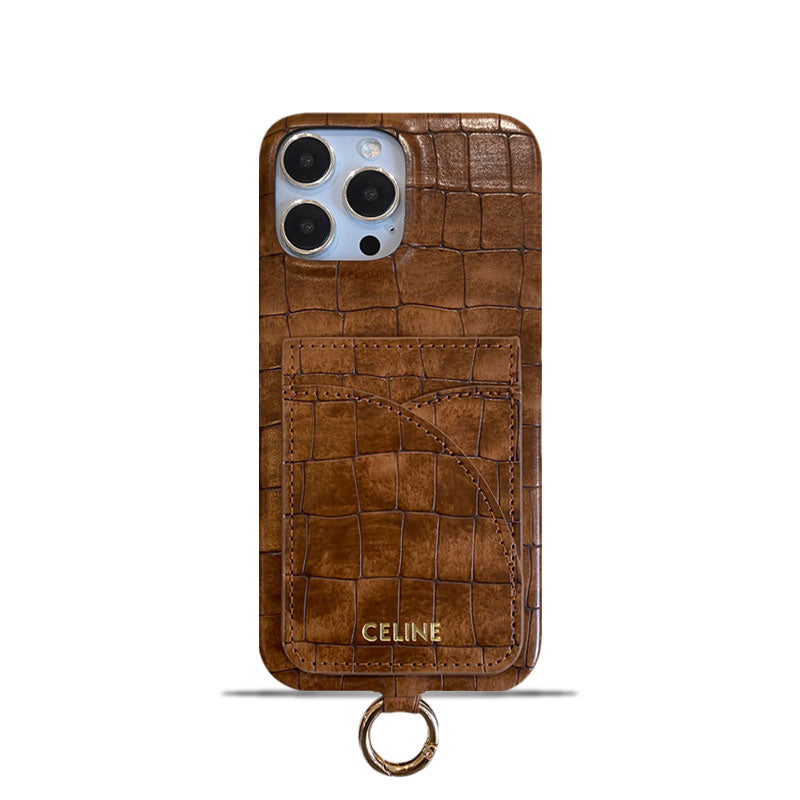 التماسيح طباعة علبة Celine iPhone مع حامل البطاقة وحزام Brown -eyp241415