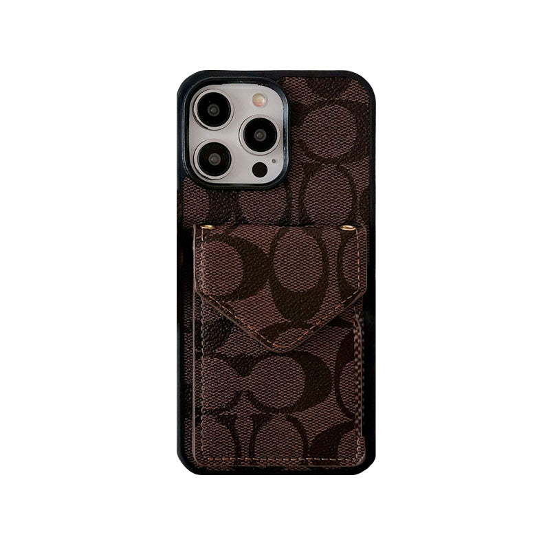 Carcasă pentru iPhone Coach cu suport pentru card și curea maro deschis -SJ240513