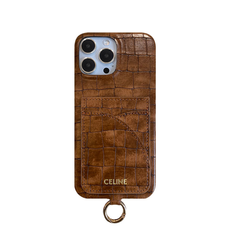 التماسك طباعة علبة Celine iPhone مع حامل البطاقة وحزام blcak -eyp241415