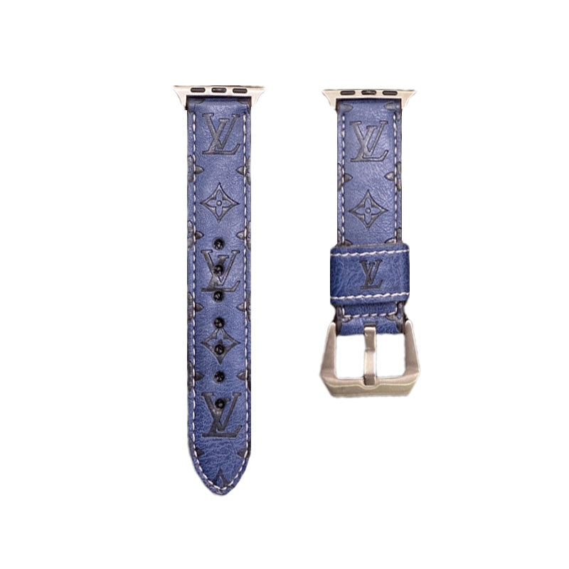 Lærmonogram Apple Watch Bands Leather Blue-Yh24422