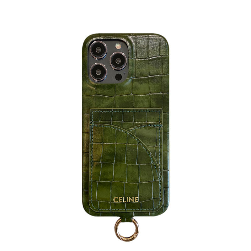 التماسيح طباعة علبة Celine iPhone مع حامل البطاقة وحزام Brown -eyp241415