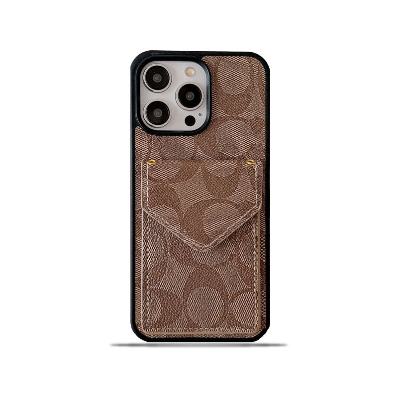 Carcasă pentru iPhone Coach cu suport pentru card și curea maro deschis -SJ240513