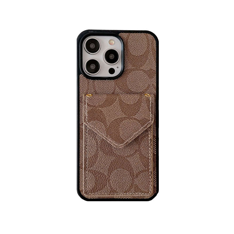 Carcasă pentru iPhone Coach cu suport pentru card și curea maro deschis -SJ240513