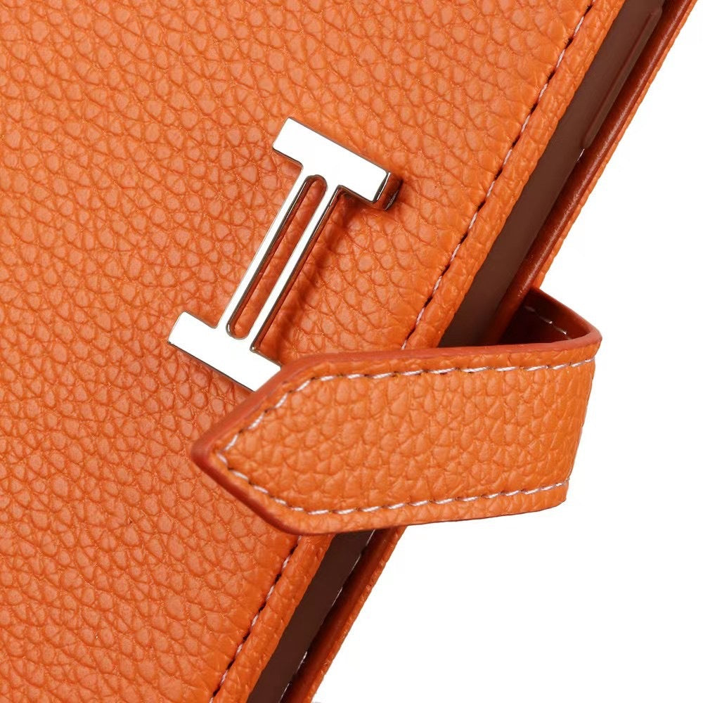 《🧡 Orange Lychee - Leder-Handyhülle | Brieftaschen-Design》