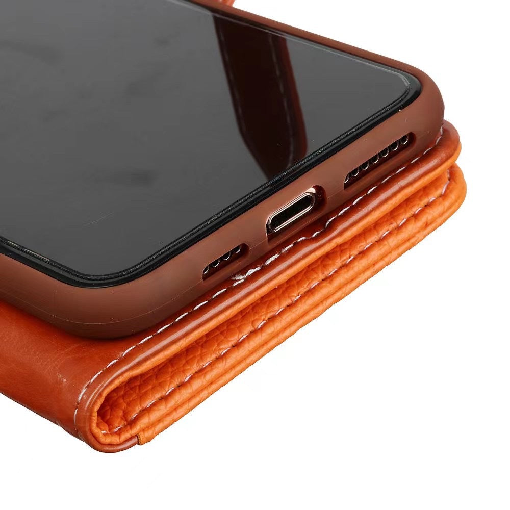 《🧡 Orange Lychee - Leder-Handyhülle | Brieftaschen-Design》