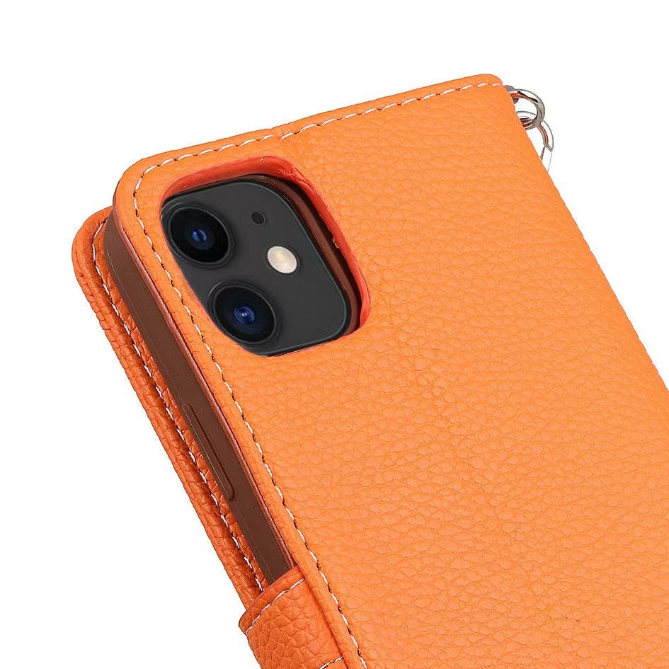 《🧡 Orange Lychee - Leder-Handyhülle | Brieftaschen-Design》