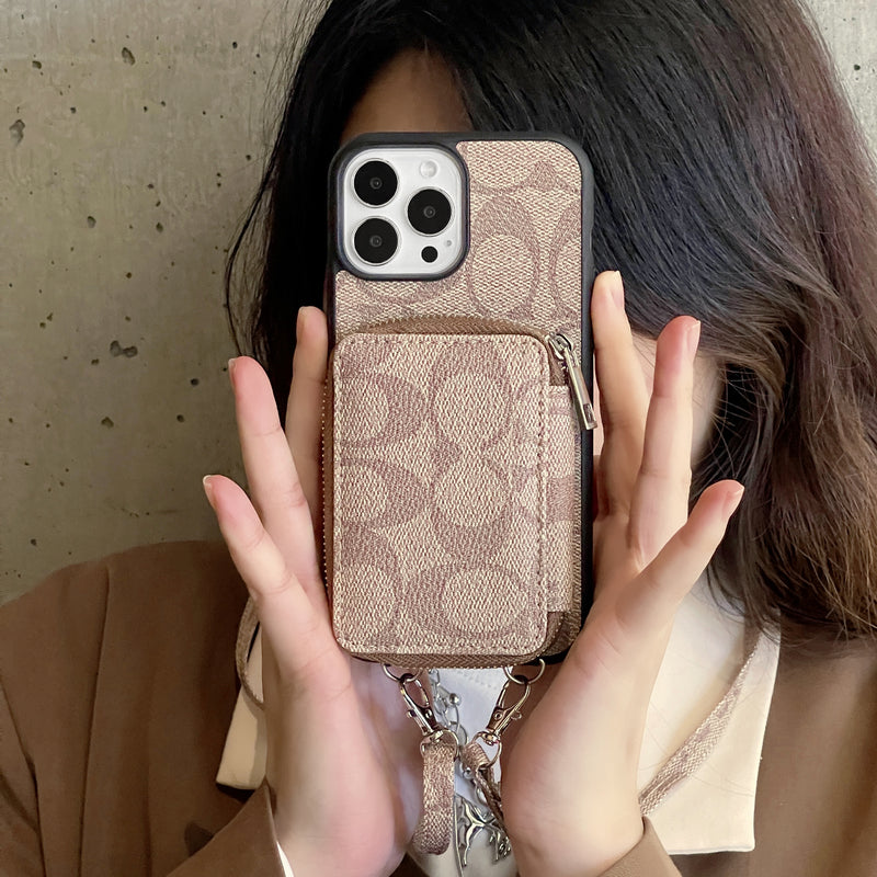 Carcasă pentru iPhone Coach cu portofel-cafea-lqb241412