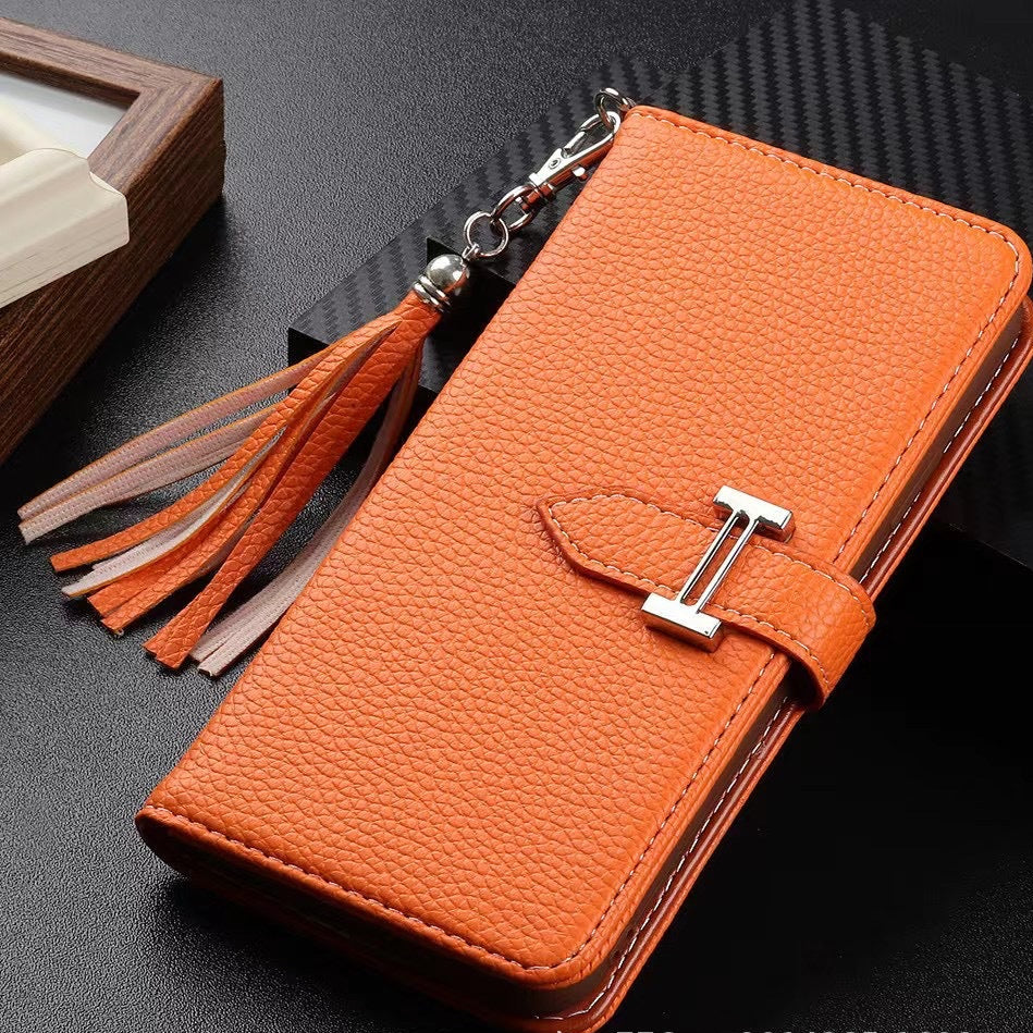 《🧡 Orange Lychee - Leder-Handyhülle | Brieftaschen-Design》