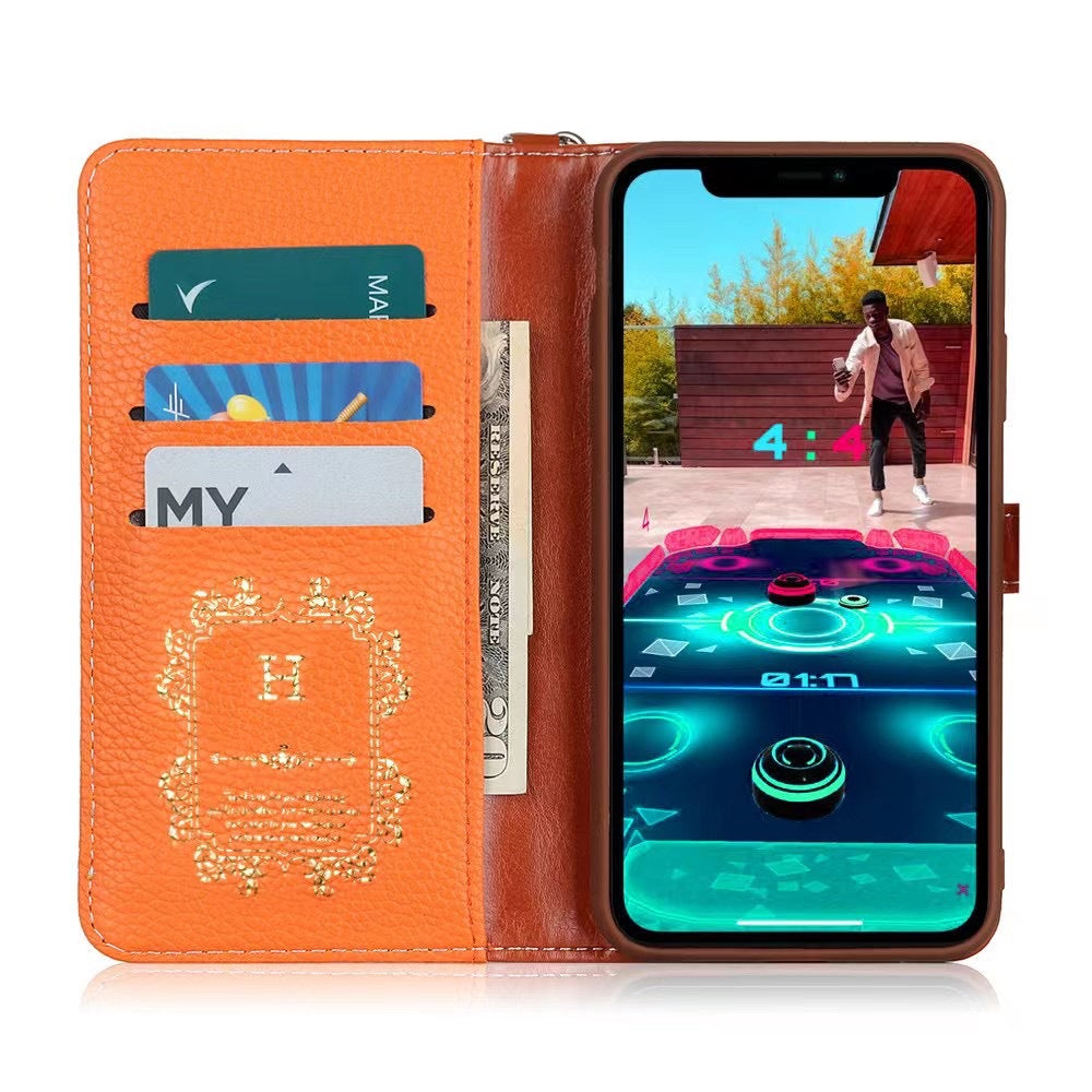 《🧡 Orange Lychee - Leder-Handyhülle | Brieftaschen-Design》