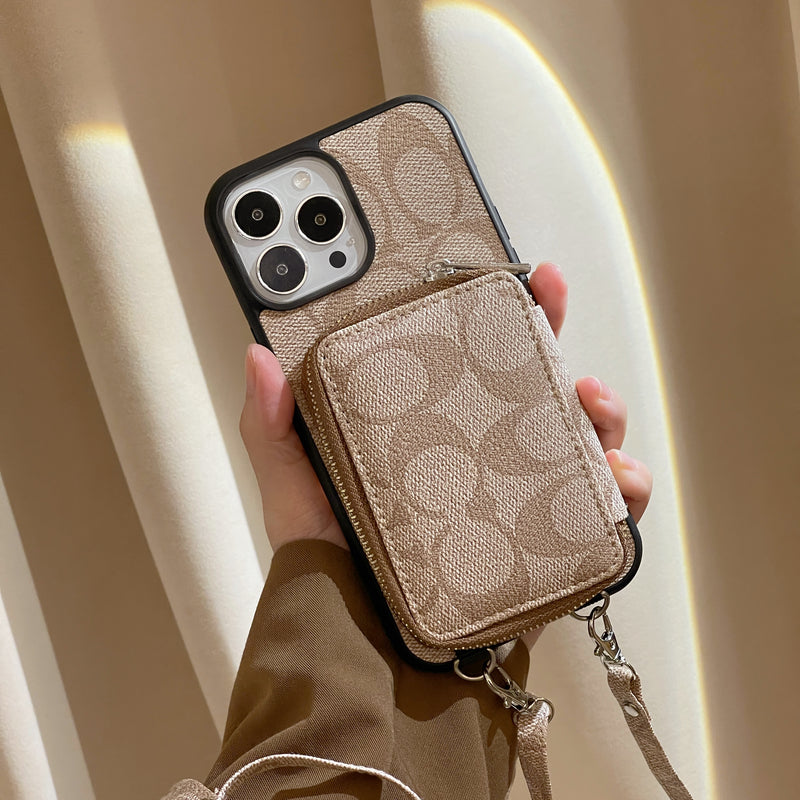Carcasă pentru iPhone Coach cu portofel-cafea-lqb241412