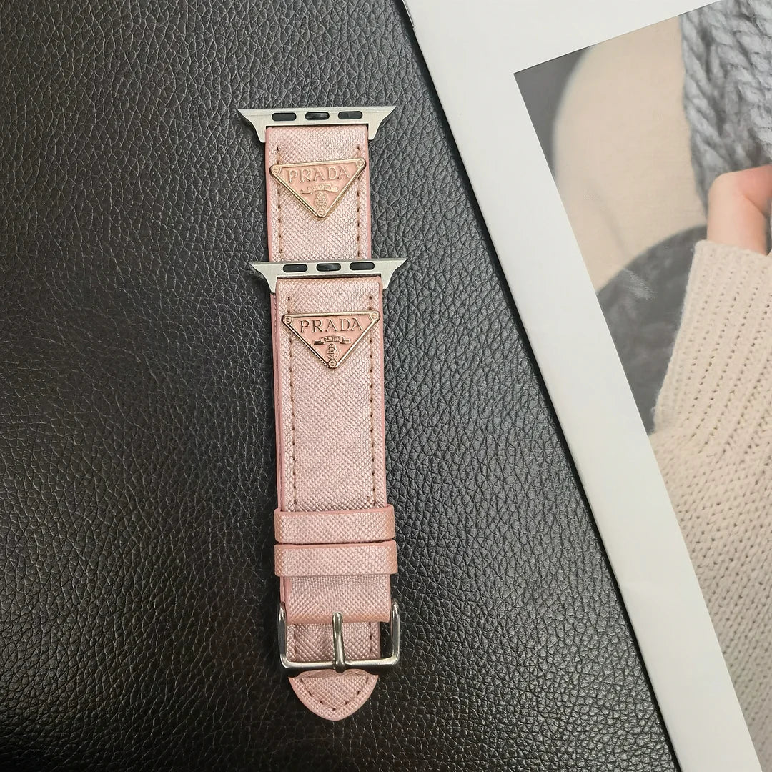 Dobbelt trekant Monogrammerket Label Leather Apple Watch Band