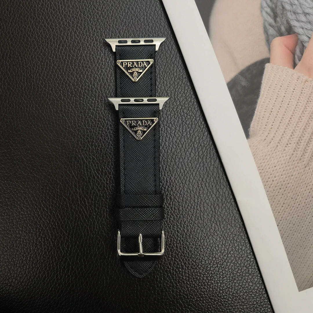 Dobbelt trekant Monogrammerket Label Leather Apple Watch Band