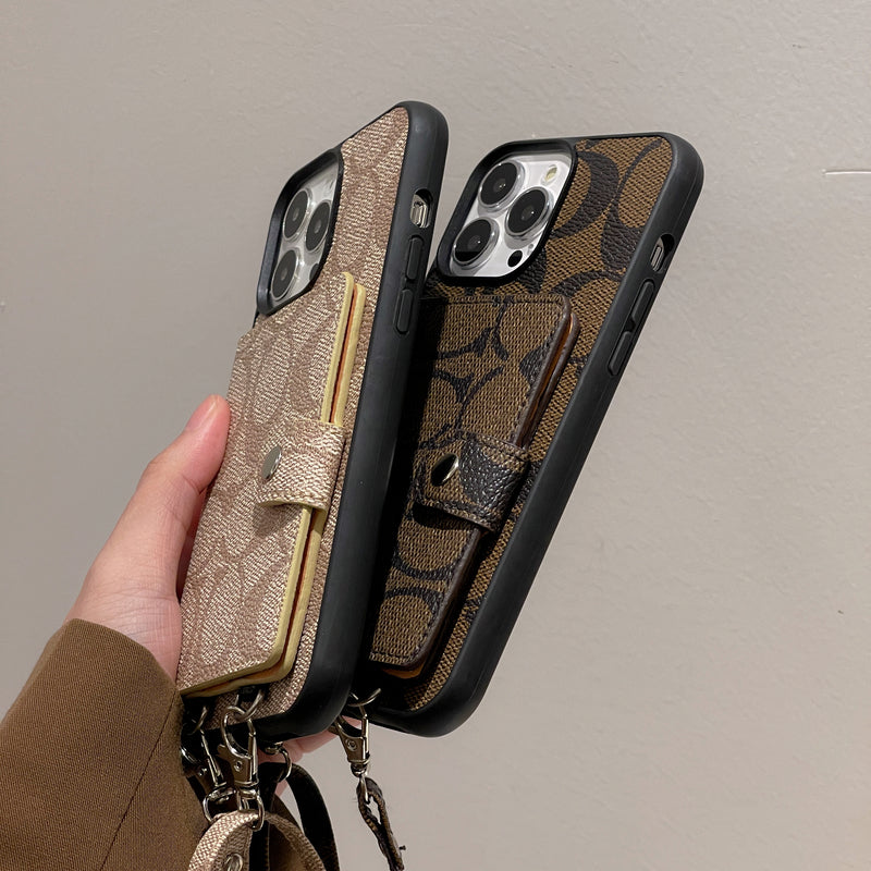 Custodia per iPhone Coach con portafoglio e cinturino bianco -szk240402