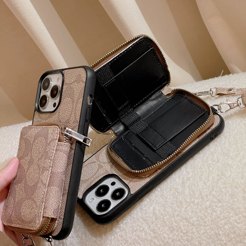 Carcasă pentru iPhone Coach cu portofel-cafea-lqb241412