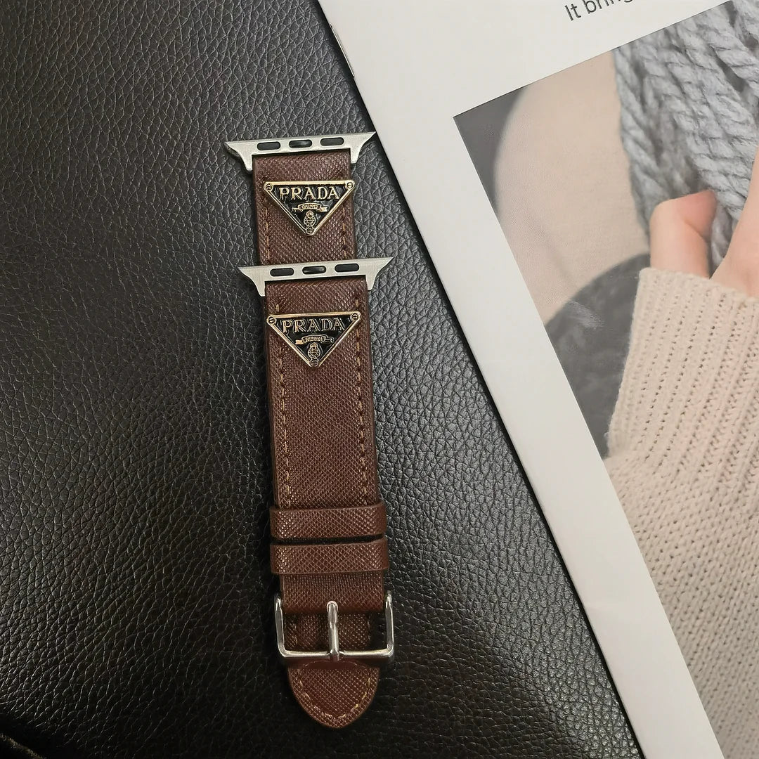 Dobbelt trekant Monogrammerket Label Leather Apple Watch Band