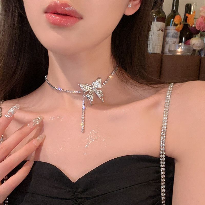 여성을위한 검은 나비 초커 목걸이 | 어두운 미적, 가죽 칼라, 쇄골 체인