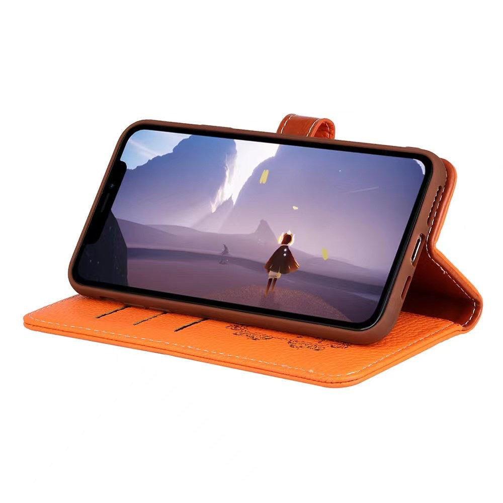 《🧡 Orange Lychee - Leder-Handyhülle | Brieftaschen-Design》