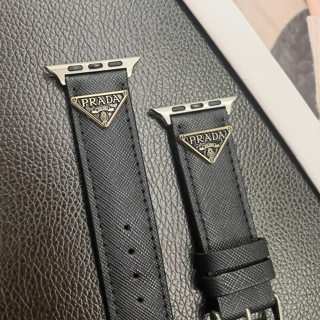 Dobbelt trekant Monogrammerket Label Leather Apple Watch Band