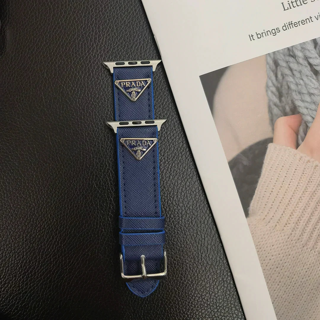 Dobbelt trekant Monogrammerket Label Leather Apple Watch Band