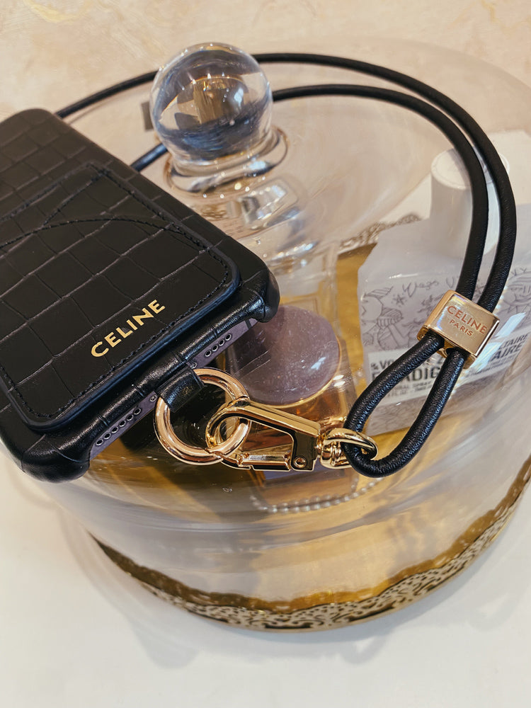 التماسك طباعة علبة Celine iPhone مع حامل البطاقة وحزام blcak -eyp241415