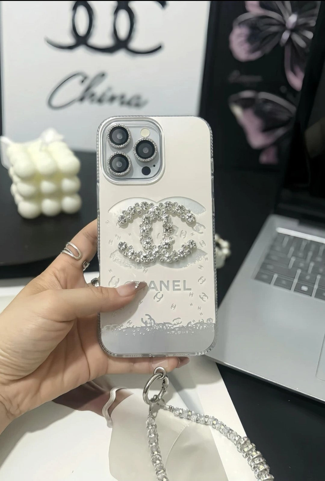C.C Luxuriöse iPhone-Hülle mit Kristallen und Armband