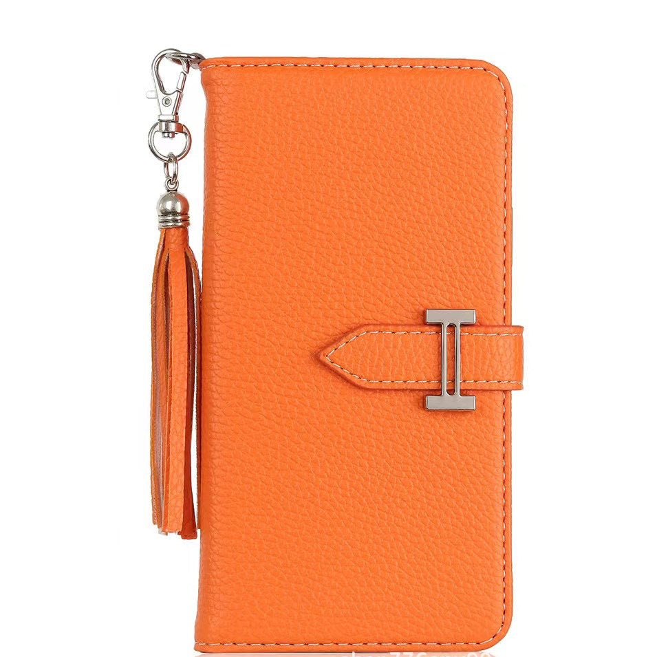 《🧡 Orange Lychee - Leder-Handyhülle | Brieftaschen-Design》