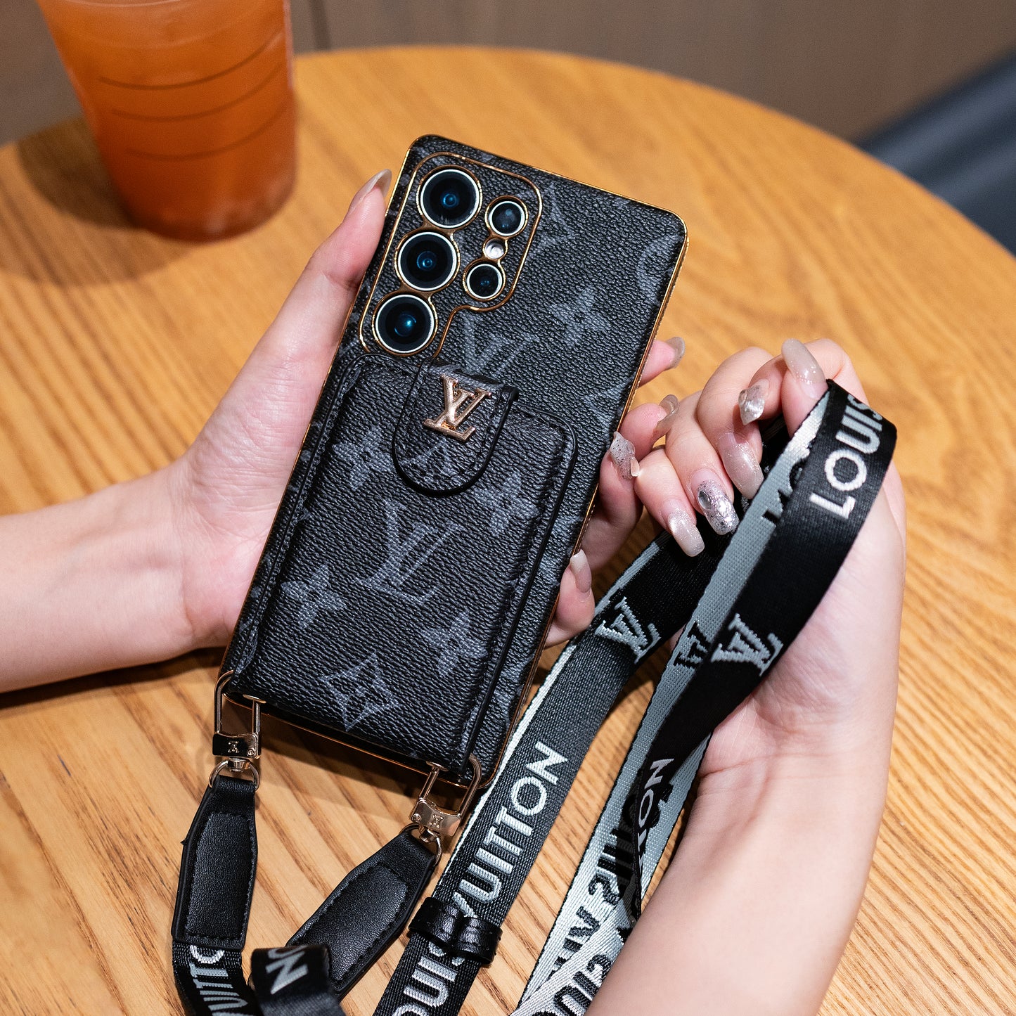 Lou Classic Leather Samsung Case With Card Wallet And Strap