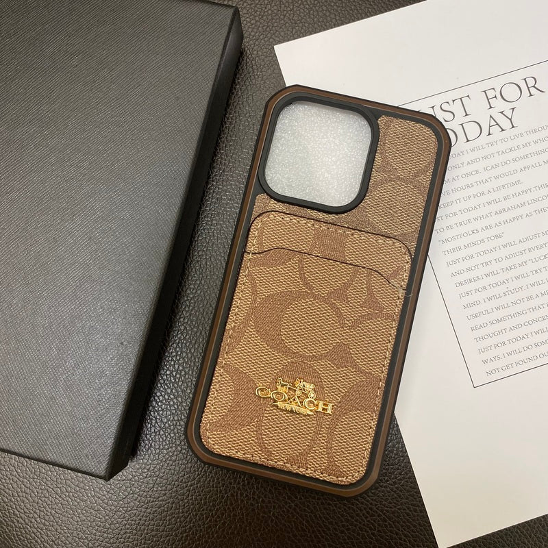 Coach iPhone Case με καφέ καφέ καρτών -kb241416