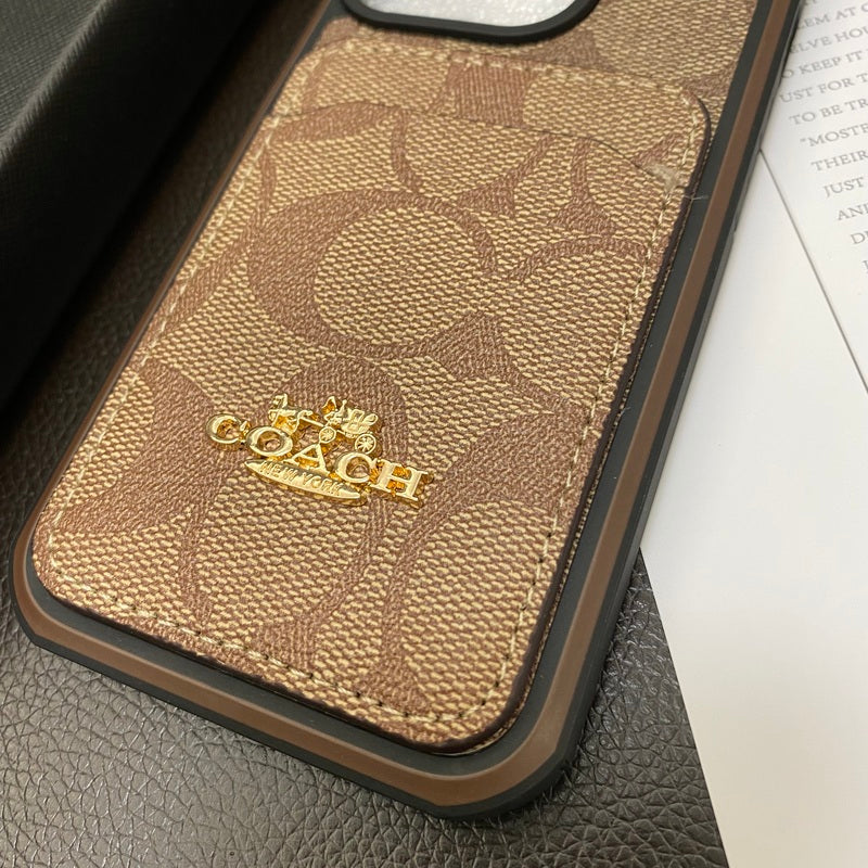 Coach iPhone Case με καφέ καφέ καρτών -kb241416