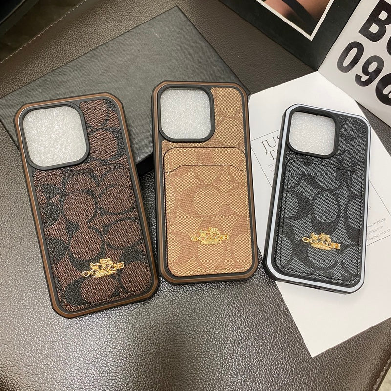 Coach iPhone Case με καφέ καφέ καρτών -kb241416