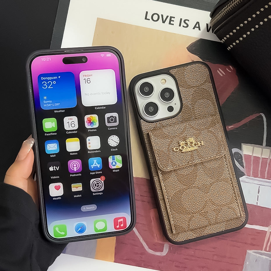 Trener iPhone Case z portfelem uchwytu karty jasnobrązowy -szk240425