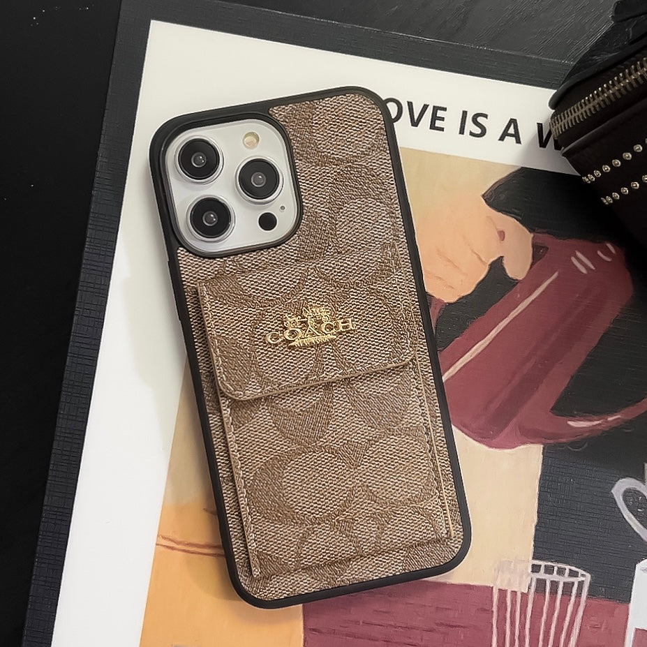 Trener iPhone Case z portfelem uchwytu karty jasnobrązowy -szk240425