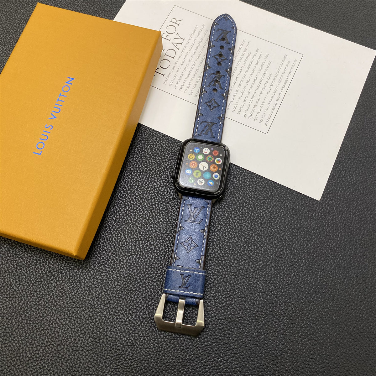 Lærmonogram Apple Watch Bands Leather Blue-Yh24422