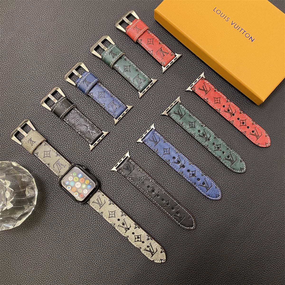 Lærmonogram Apple Watch Bands Leather Blue-Yh24422