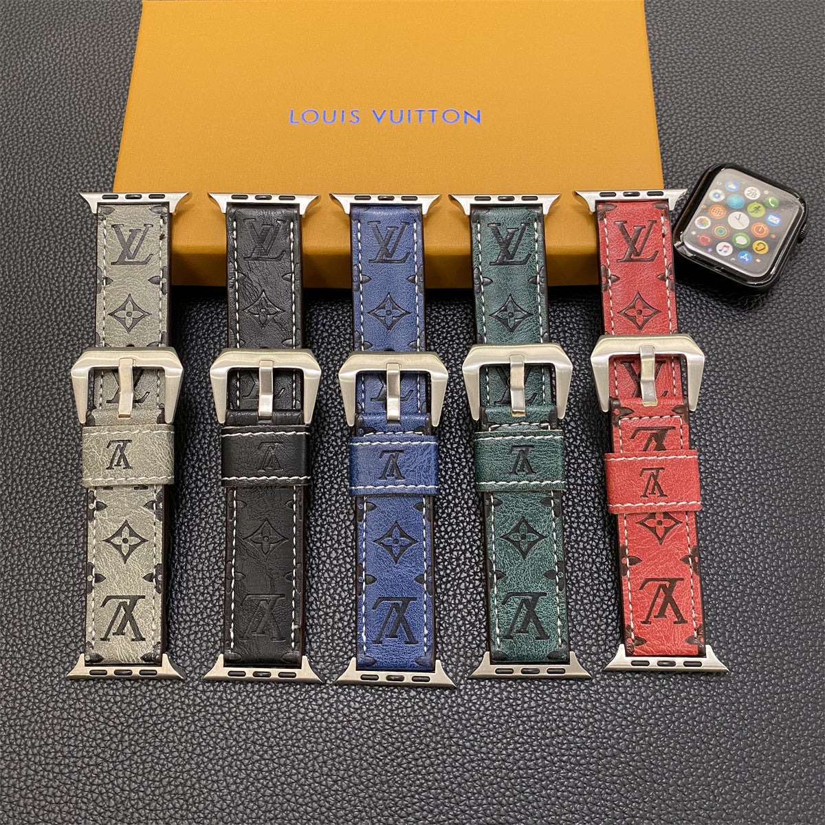 Lærmonogram Apple Watch Bands Leather Blue-Yh24422