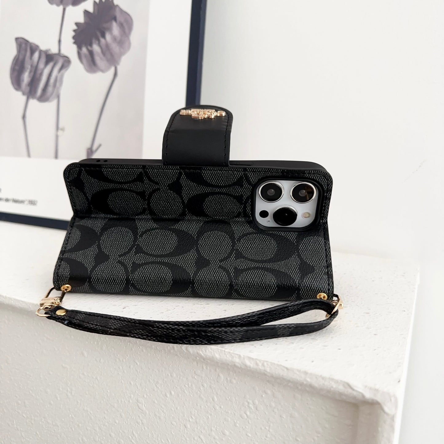 Coach iPhone tok bőr flip tok a kártyatartóval fekete-PTK241622