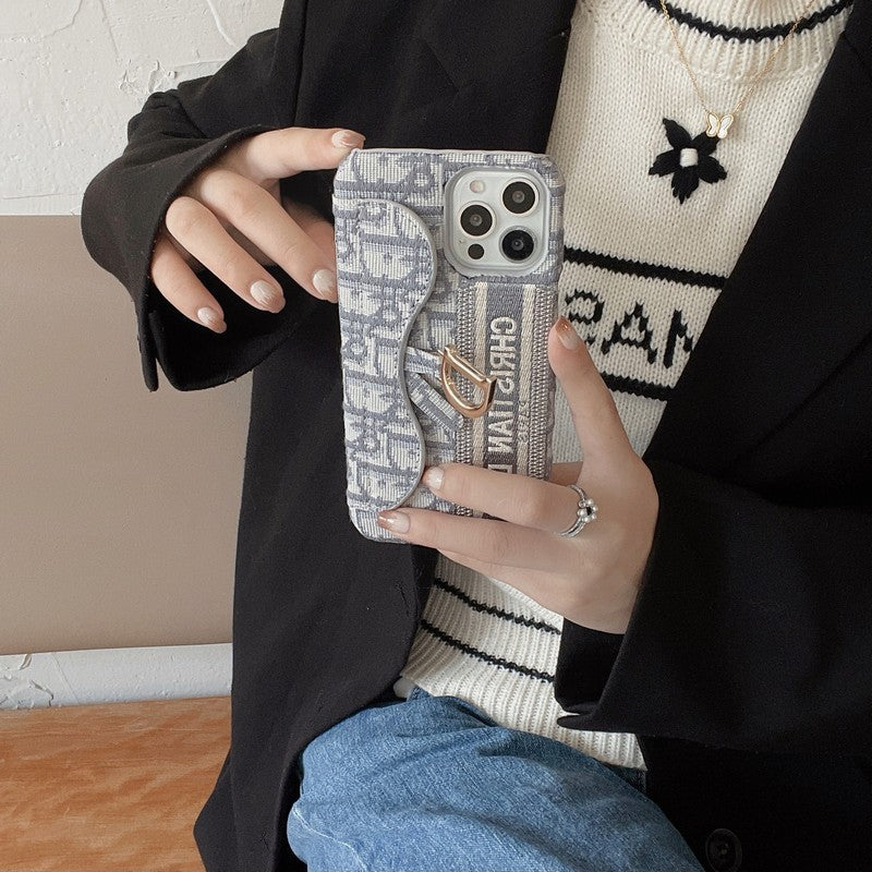 CD Black & Grey Fabric Card Bag iPhone Hülle