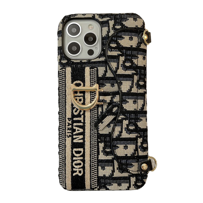CD Black & Grey Fabric Card Bagbody iPhone Case