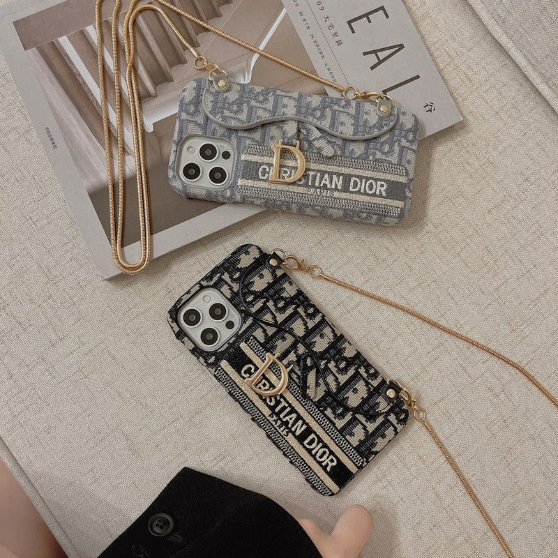 CD Black & Grey Fabric Card Bagbody iPhone Case