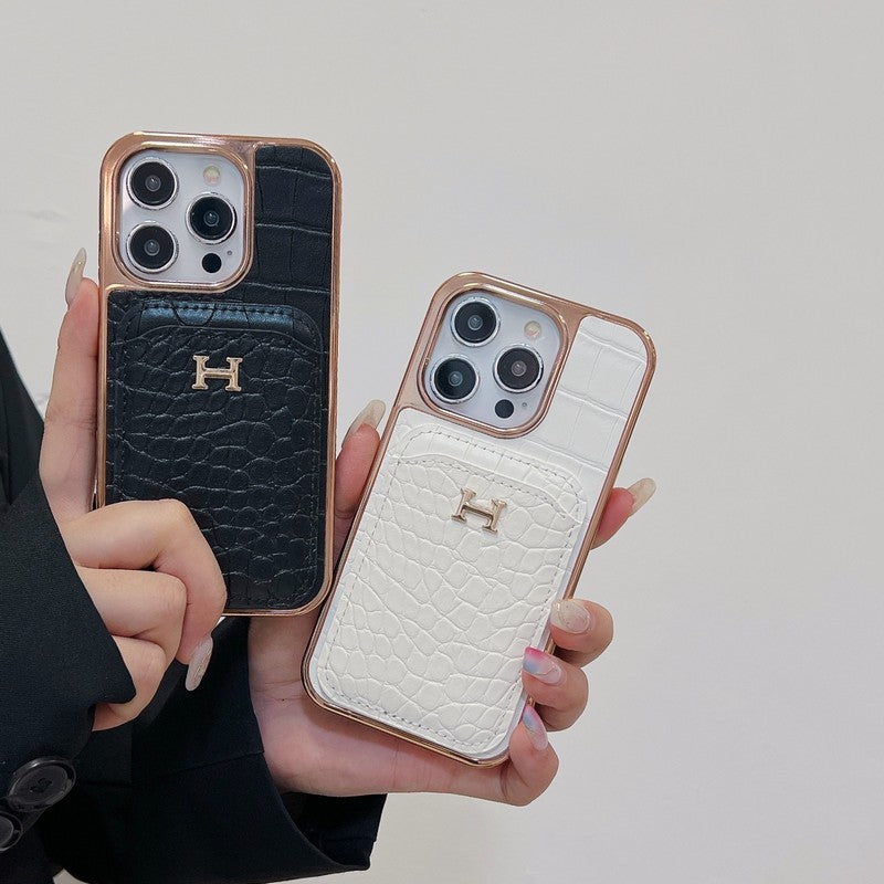H rózsa arany bőr iPhone tok