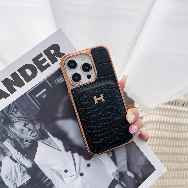 H rózsa arany bőr iPhone tok