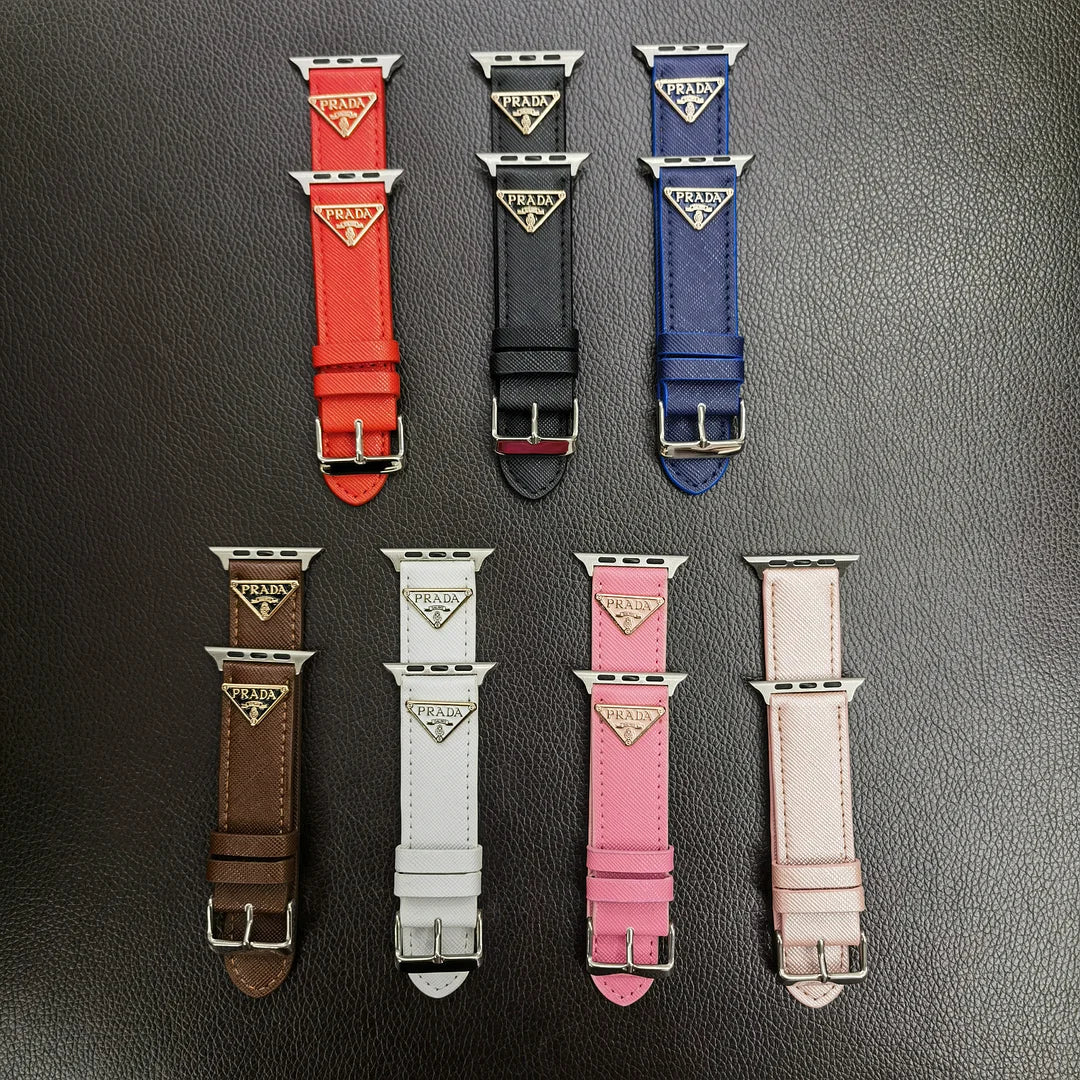Dobbelt trekant Monogrammerket Label Leather Apple Watch Band