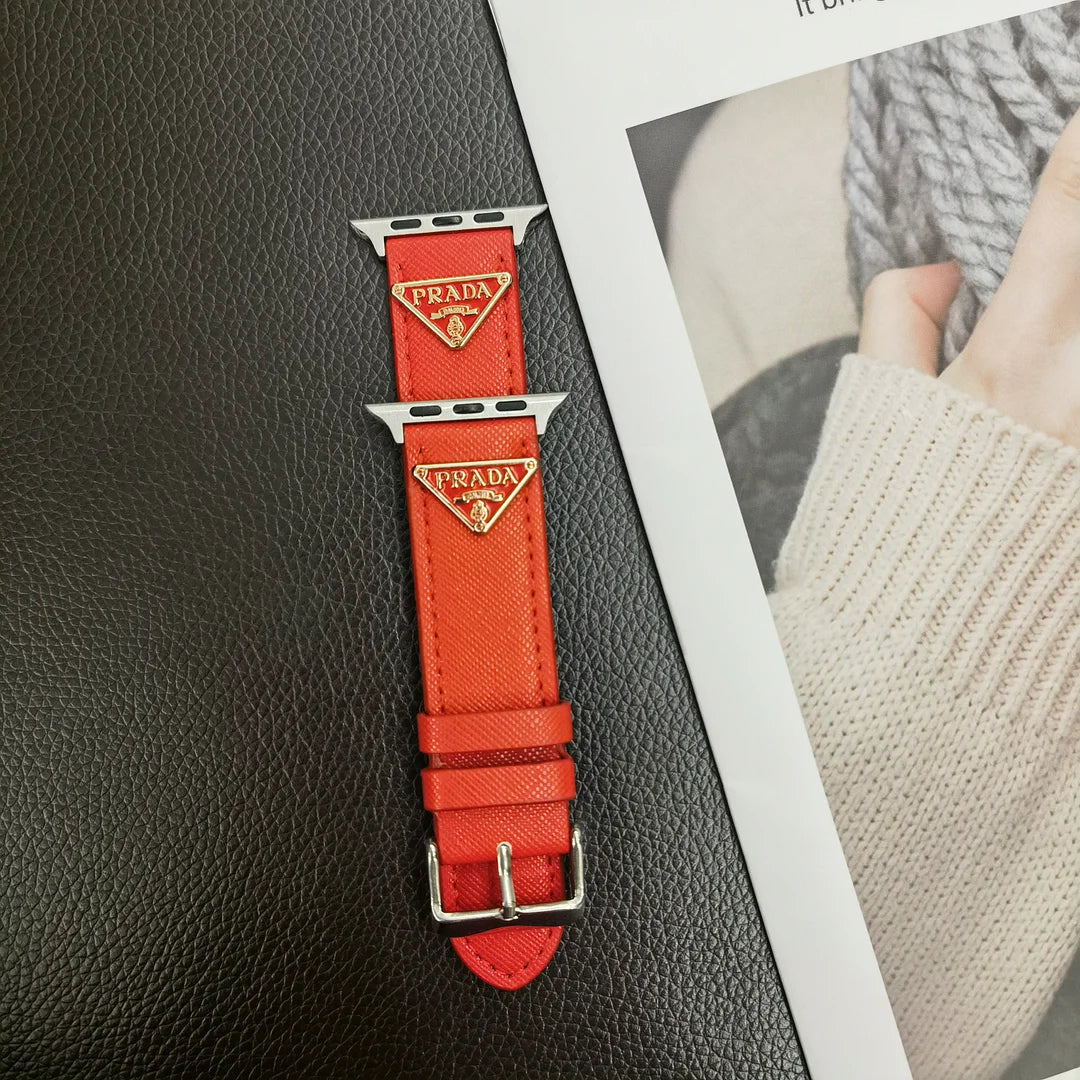 Dobbelt trekant Monogrammerket Label Leather Apple Watch Band