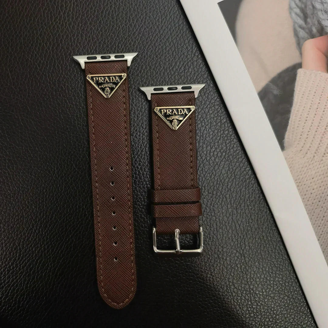 Dobbelt trekant Monogrammerket Label Leather Apple Watch Band