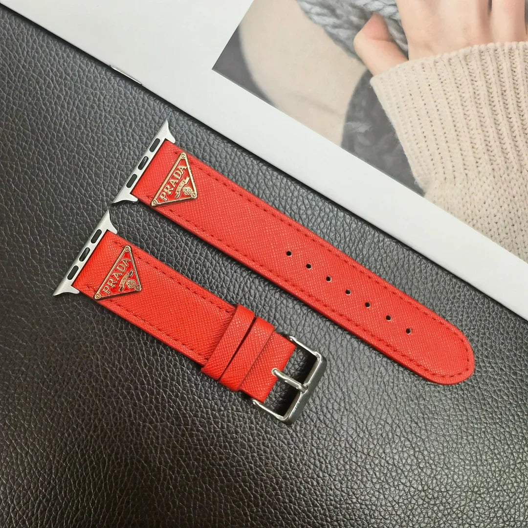 Dobbelt trekant Monogrammerket Label Leather Apple Watch Band