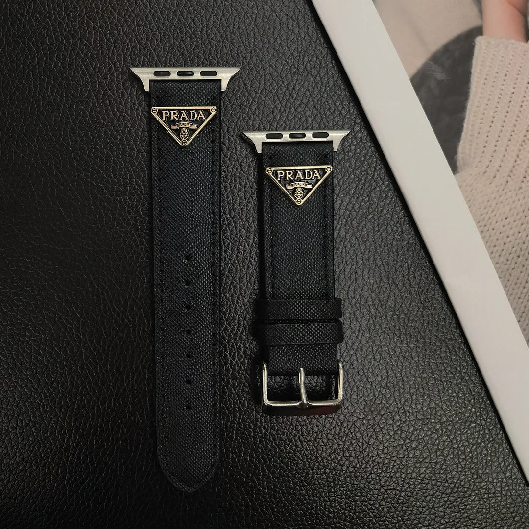 Dobbelt trekant Monogrammerket Label Leather Apple Watch Band