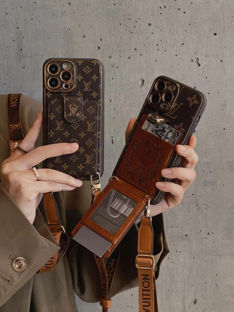 Avanceret læder iPhone -taske med kort tegnebog og rem