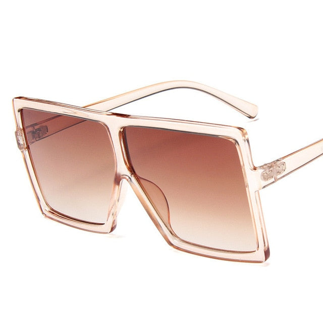 Plastiske store kvinner solbriller Square Brand Designer Big Frame Solbriller for kvinnelige UV400 solbriller Oculos Maskulino