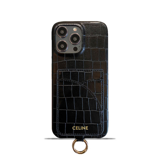 Alligator Print Celine iPhone -taske med kortholder og stropp blcak -eyp241415